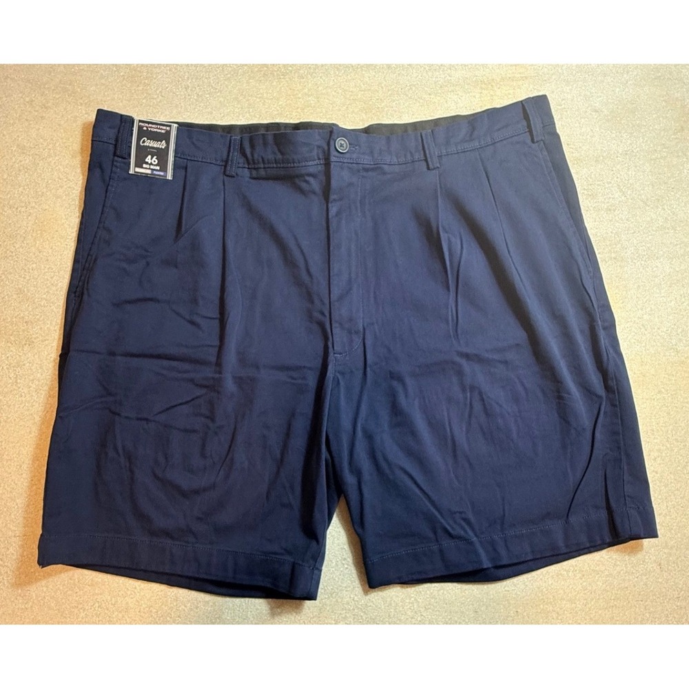 Roundtree & Yorke Casuals Mens 46 Navy Pleated Shorts Big Man 9 Inseam-2916